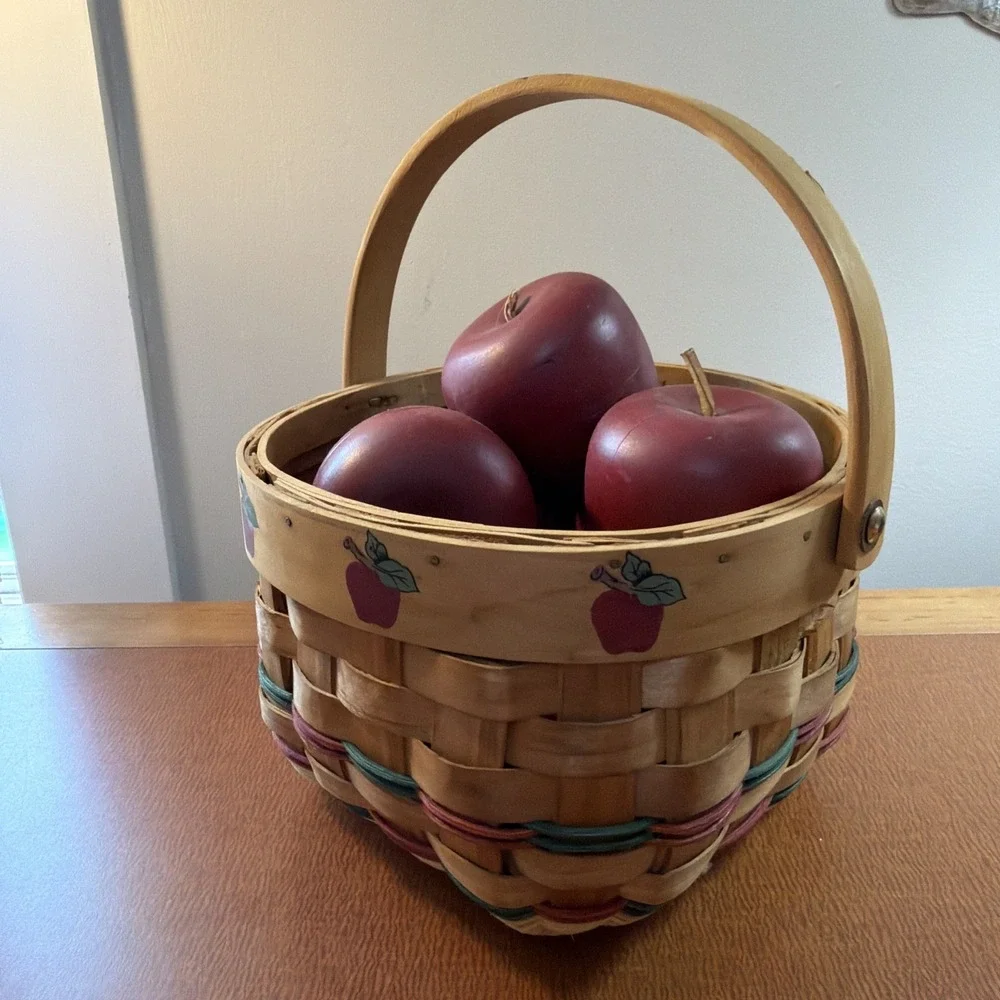 Autumn Apple Basket Full Of Wooden Apples Handle, Painted Apples Design 8